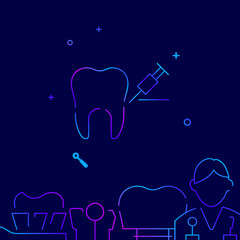 Fototapeta na wymiar Tooth anesthesia gradient line vector icon, simple illustration on a dark blue background, YYY related bottom border.