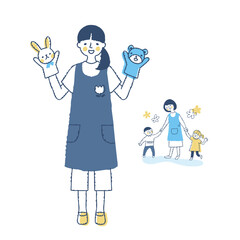 保育士の女性と保育園