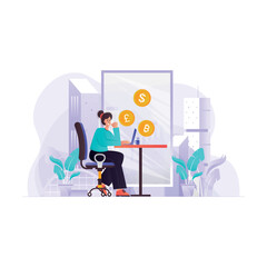 Female doing Crypto Investment Illustration Concept