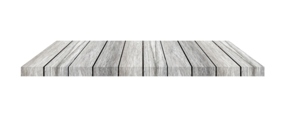 Wooden shelf on isolated white background with space.Png realistic design element.