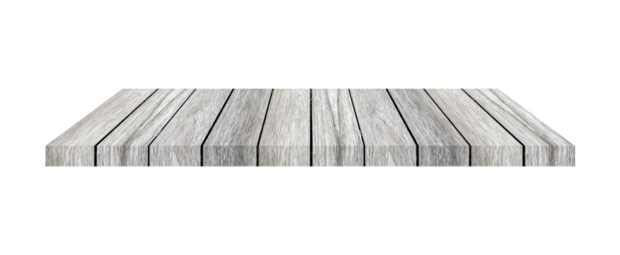 Wooden shelf on isolated white background with space.Png realistic design element.