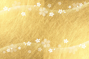 桜と花びら（金色の背景と曲線）