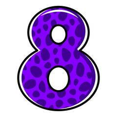 8, cartoon Arabic numerals with prints. Hand drawn. Decorative numbers for children's magazines. Vector illustration isolated on white background