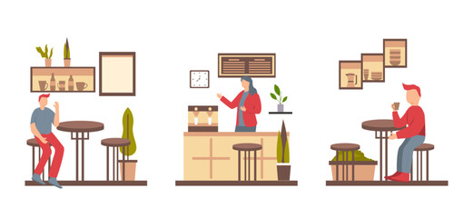 Drinking coffee at cafe flat design