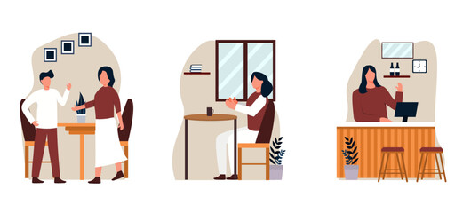 Cafe shop flat design bundle