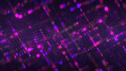 Digital code machine language visualization 3D render