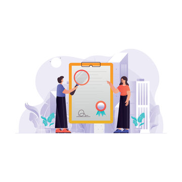 Boy checking Business agreement Illustration Concept