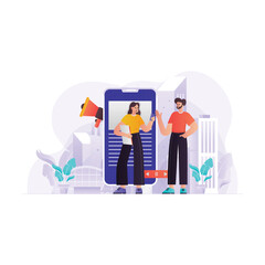 employee doing Mobile marketing Illustration Concept