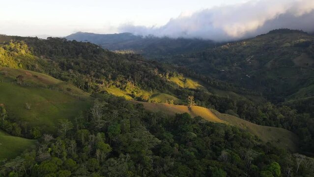 Slow aerial shot flying over the hills, Costa Rica