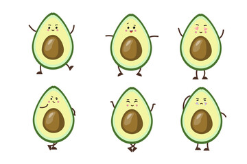 Avocado in kawaii style. Cartoon fruits with emotions.