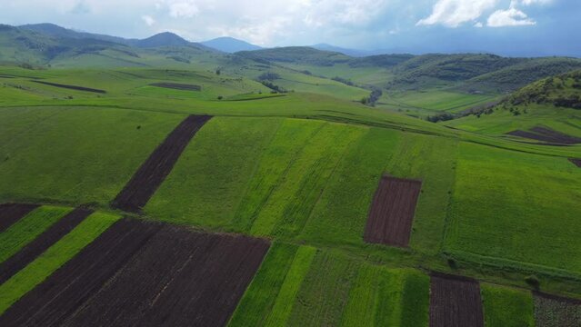 Aerial view of green landscapes in Berd city, Armenia