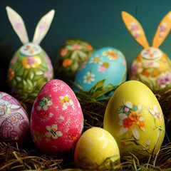 Beautiful colorful Easter eggs. Happy Easter 