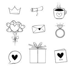 Love, Valentine's day, dating, romance and more, thin line icons set, vector illustration