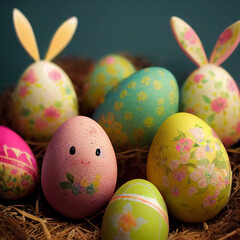 Beautiful colorful Easter eggs. Happy Easter 