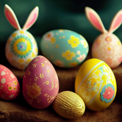 Beautiful colorful Easter eggs. Happy Easter 