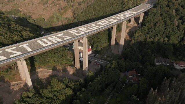 Aerial view A45 autobahn road in Germany. Bridge near Ludenscheid