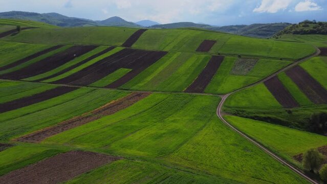 Aerial drone footage of the agricultural fields of Berd city, Armenia