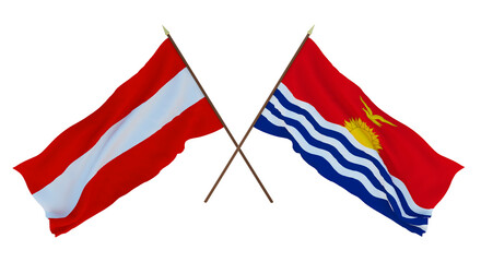 Background, 3D render for designers, illustrators. National Independence Day. Flags Austria and Kiribati