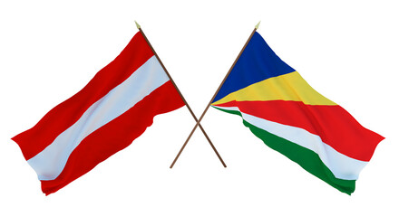 Background, 3D render for designers, illustrators. National Independence Day. Flags Austria and Seychelles