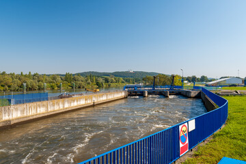 A small hydroelectric power plant on the Vistula River. Cracow, Poland