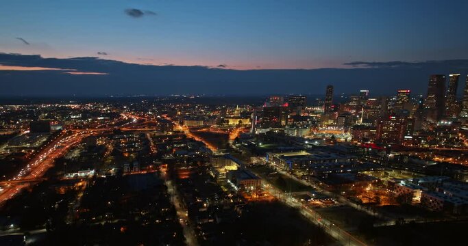 Atlanta Aerial V819 Beautiful Dusk To Night Hyperlapse Drone Flyover Grant Park Capturing Illuminated Capitol Building And Futuristic Downtown Cityscape - Shot With Mavic 3 Cine - December 2021