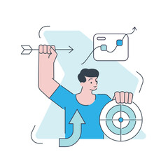 Business man marketologist profit hitting target successful strategy efficiency optimization vector