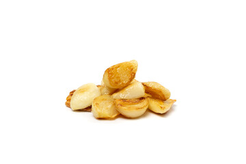 Fried Garlic Cloves Pile Isolated on White Background