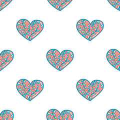 Fototapeta na wymiar Vector pattern in the style of the 70s, groovy hearts, romance, Valentine's Day.