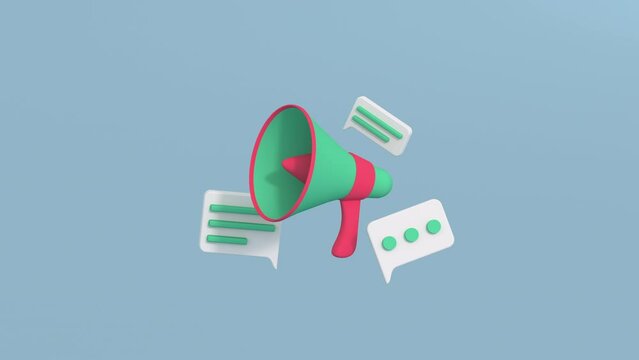 Loudspeaker megaphone. Social media and marketing concept. 3D render cartoon animation