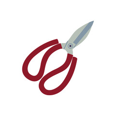 Scissors with red handle. Hand drawn vector illustration isolated on white background. Modern flat cartoon style.