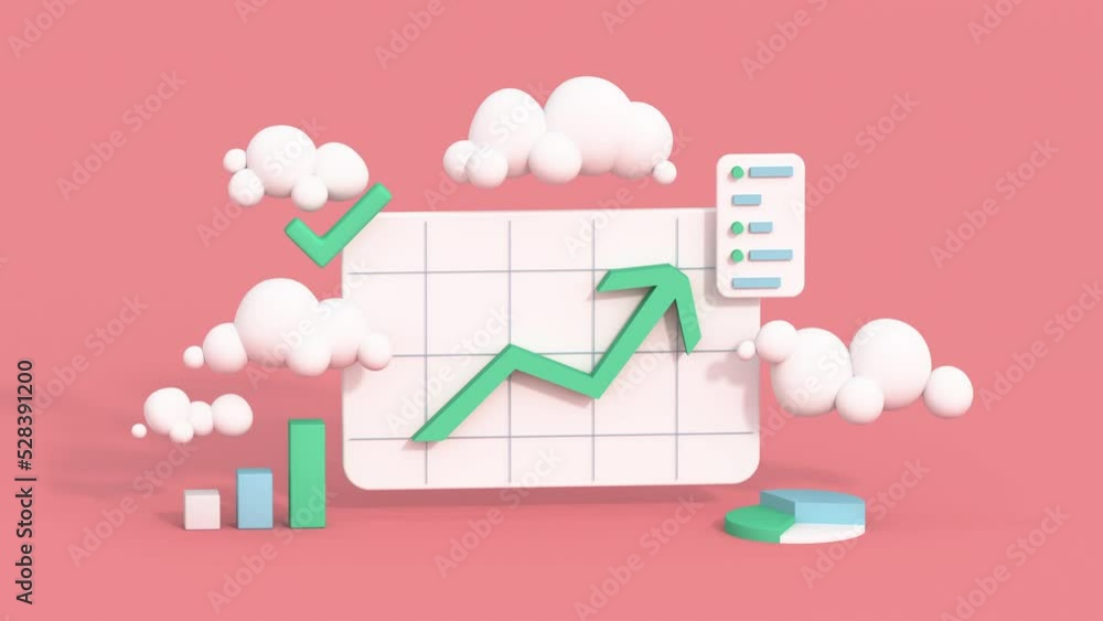 Poster uptrend chart showing positive statistics. minimal cartoon style 3d render animation