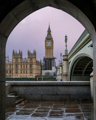 Iconic London Big Ben with the arch framing