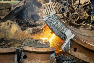 Closeup shot of an Acetylene cutting torch in use to cut steel