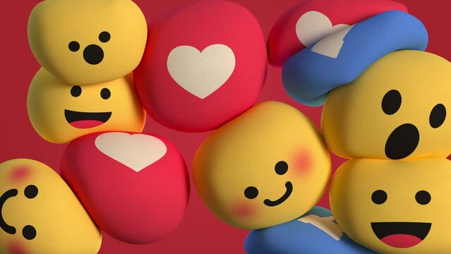 Social media unique design emojis as soft spheres. 3D animation