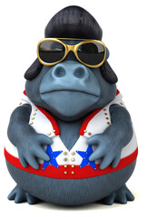 Fun 3D cartoon illustration of a rocker gorilla