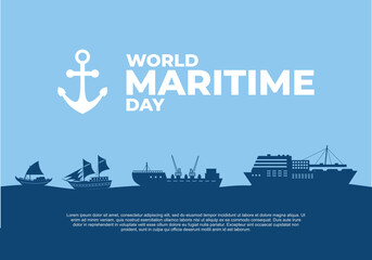 World maritime day background with four ships on ocean.