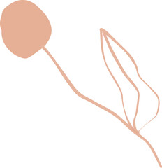 Vector abstract drawing of a beige twig with a berry and a leaf. Autumn. Circuit. Hand drawn. Part of a plant. Smooth wavy lines. Design element. Isolated on white background.