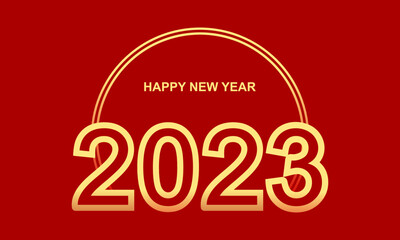 Golden yellow luxury chinese happy new year 2023, year of the rabbit on red background flat vector design.