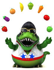 Fun 3D cartoon illustration of a Trex rocker © Julien Tromeur