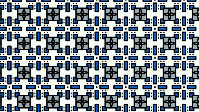 Motion video of square red white and blue pattern video.2D Abstract cubes loop. Video game isometric geometric mosaic waves pattern.