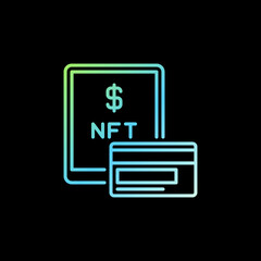 Bank Card and Tablet - NFT Purchase concept outline colored line icon
