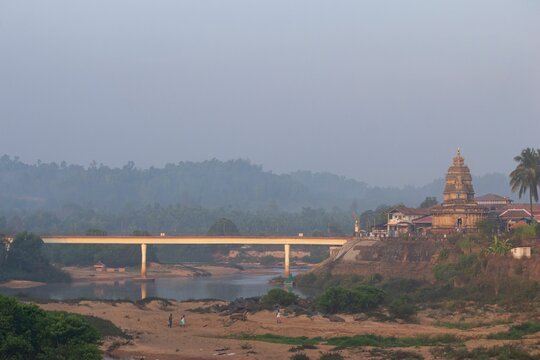 View of Sharada Amma Pitham temple and Tunga River, India