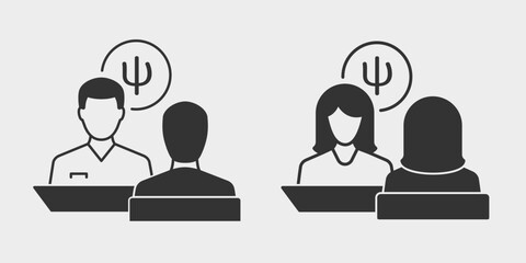 Psychologist and patient vector icons isolated on white background.