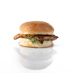 Fresh tasty burger isolated on white background.