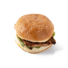 Fresh tasty burger isolated on white background.