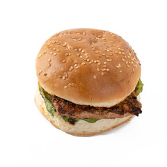 Fresh tasty burger isolated on white background.