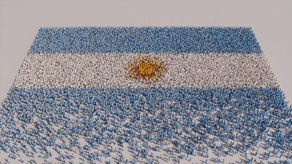 Argentine Banner Background, with People gathering to form the Flag of Argentina.