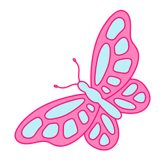 The illustration of colorful butterfly in blue and pink colors. Nostalgia for the 2000 years. Y2k style.