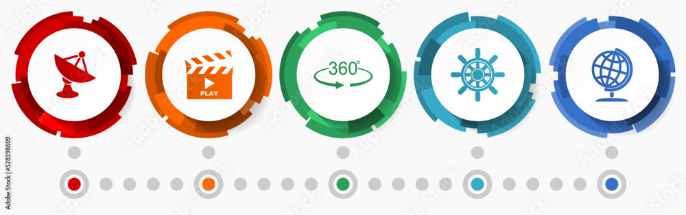Poster communication concept vector icon set, travel infographic template, flat design web buttons collacti