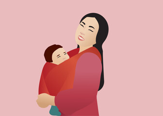 Mother babywearing. Family portrait of mother and baby 